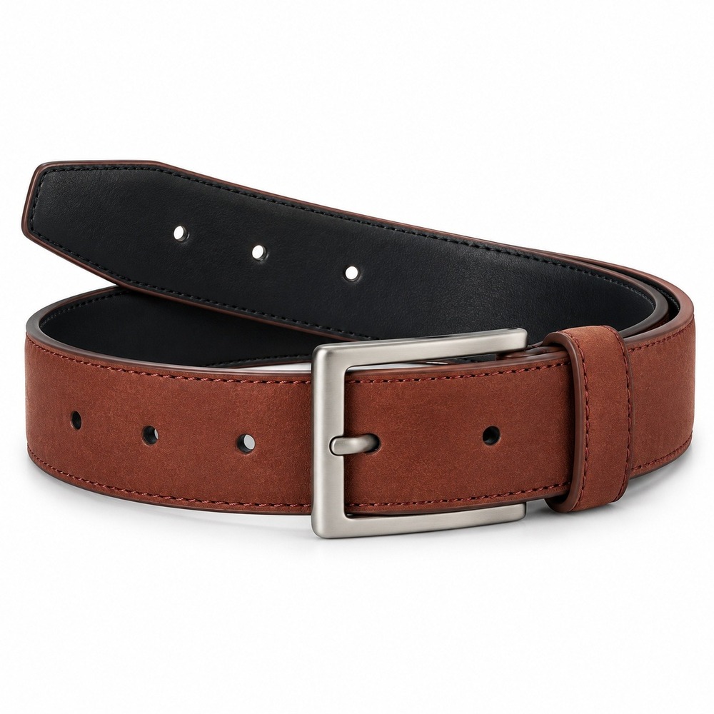 Alfani Mens Belt Rust Brown Black Silver Buckle Size Medium 34-36